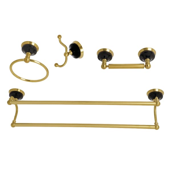 Kingston Brass BAK9113478BB Water Onyx 4-Piece Bathroom Accessory Set, Brushed Brass BAK9113478BB - main